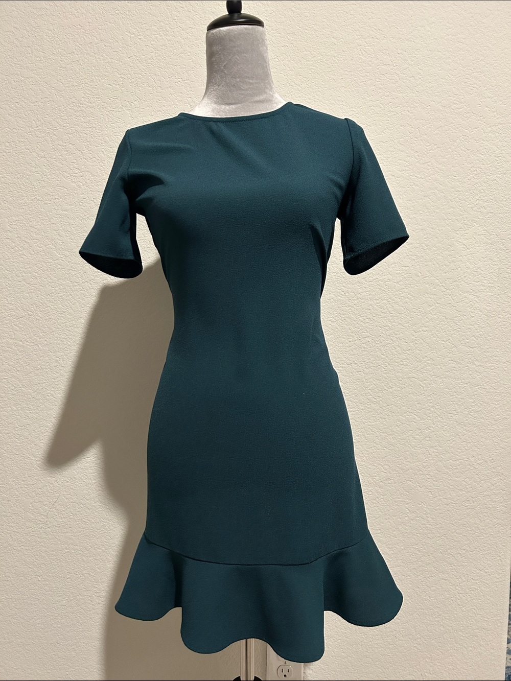 Charles Henry Teal Short Sleeve Ruffle-Hem Mini Dress